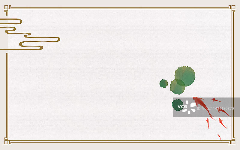 荷叶鱼中式边框背景图片素材