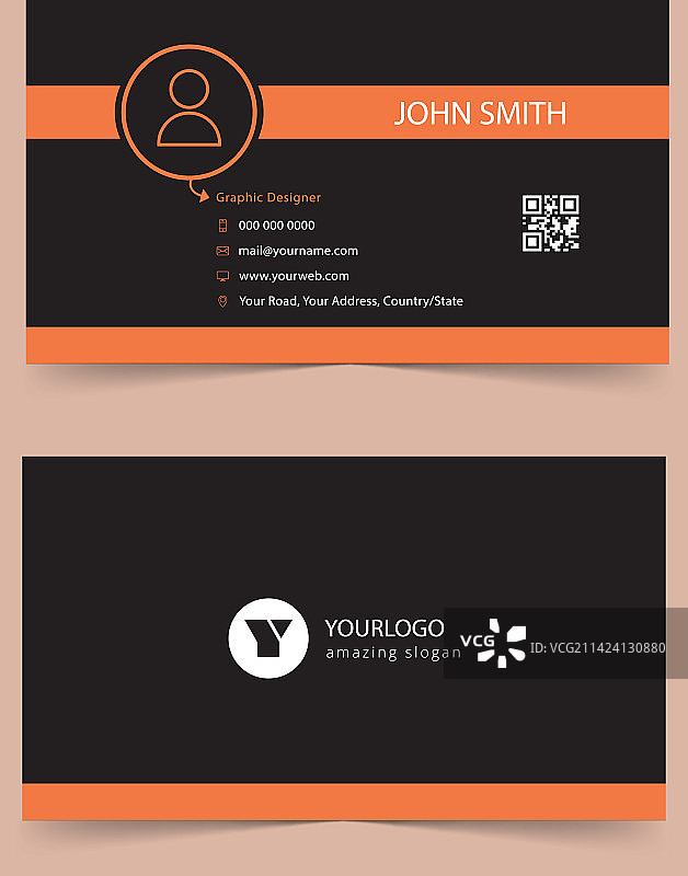极简黑橙名片模板图片素材