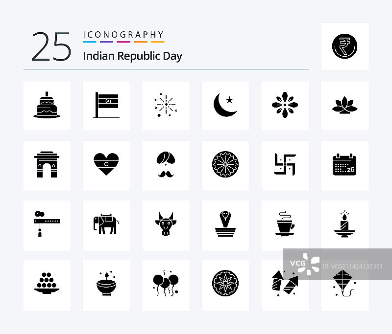 印度共和国日25个实体字形图标包图片素材
