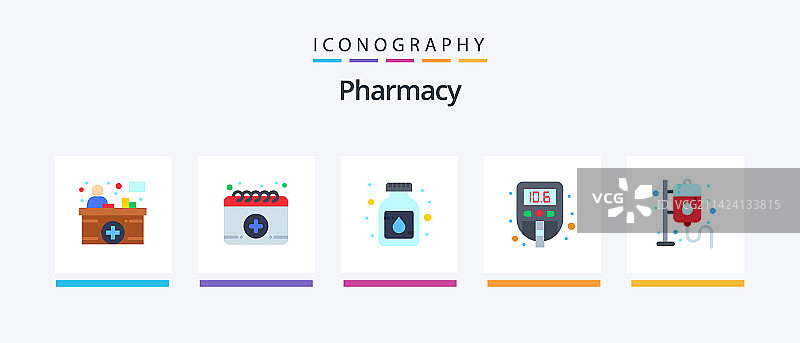 包含药物滴剂的药房扁平风格5图标包图片素材