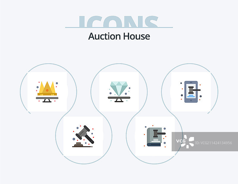 拍卖扁平图标包，包含移动珠宝设计图片素材