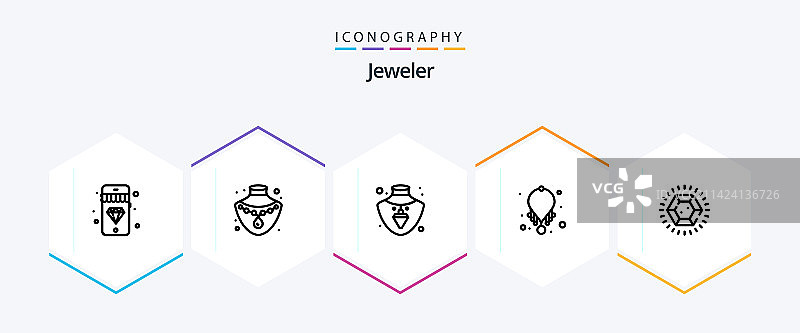 包含珠宝的25个线性图标图片素材