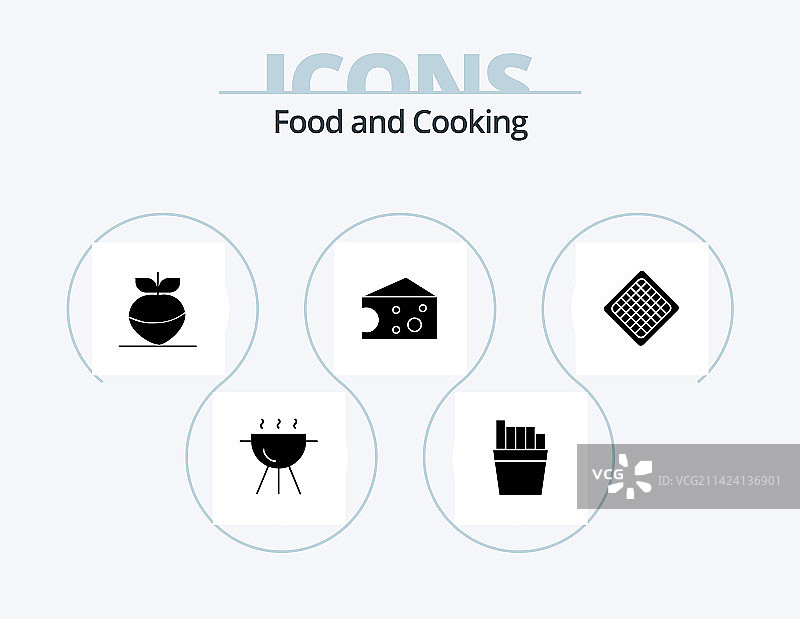 早餐食物标志图标套装（5个）图片素材
