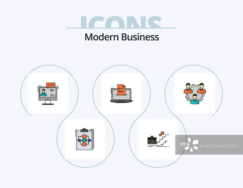 现代商务线性填充图标包5个图标图片素材