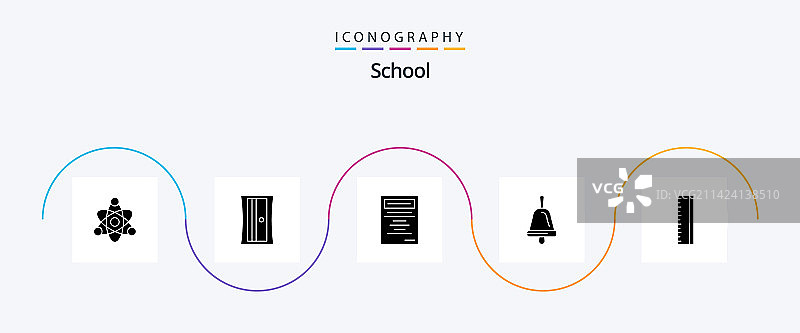 包含学习学校的学校字形5图标包图片素材