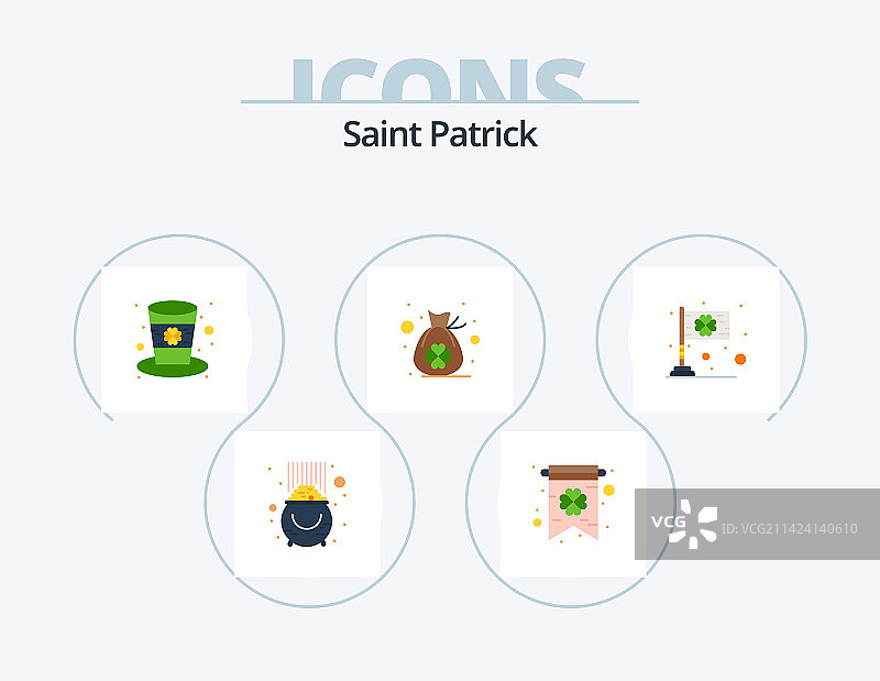 圣帕特里克节扁平图标套装（5个图标设计）图片素材