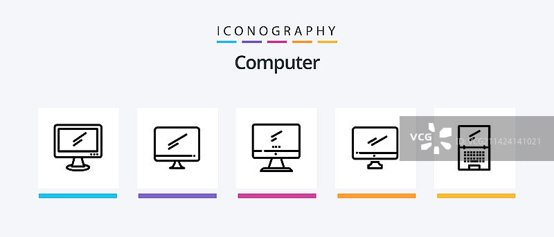电脑线条5图标包，包括imac手机图片素材
