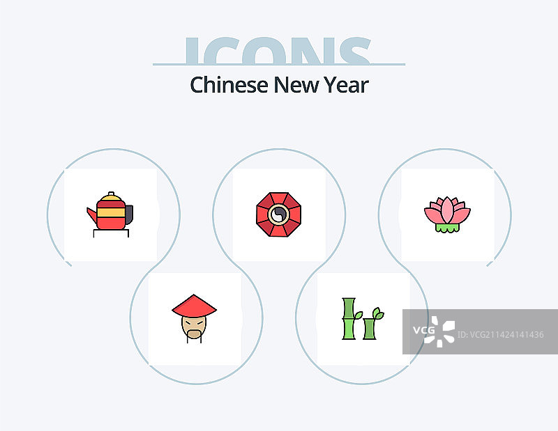 中国新年线性填充图标包，5个图标图片素材