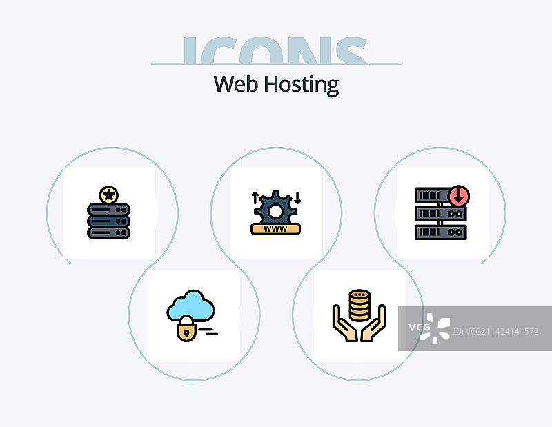 Web托管线性填充图标5个图片素材