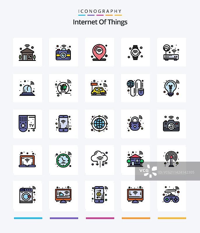 创意物联网25条线性填充图标图片素材