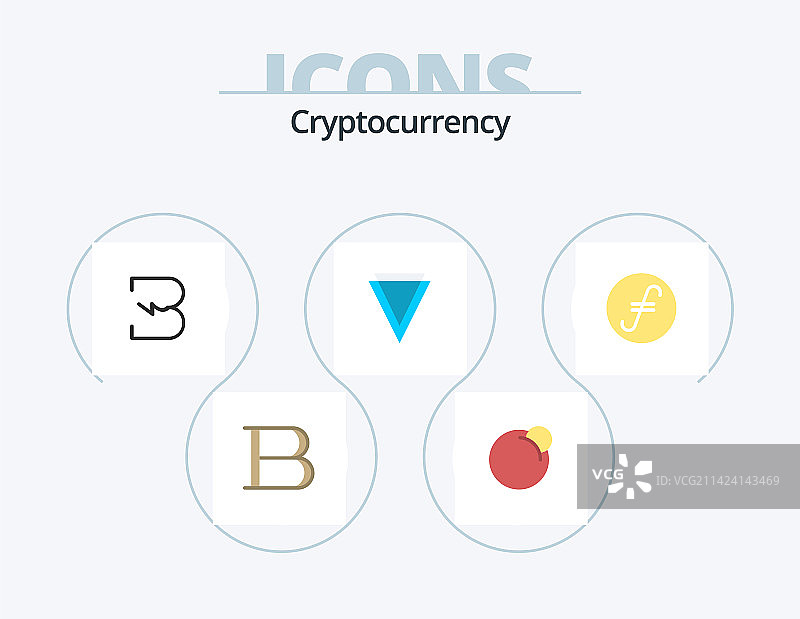 加密货币扁平图标包，5个图标设计图片素材
