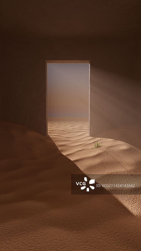 iDSTORE-三维渲染超现实主义沙漠建筑数字场景图片素材