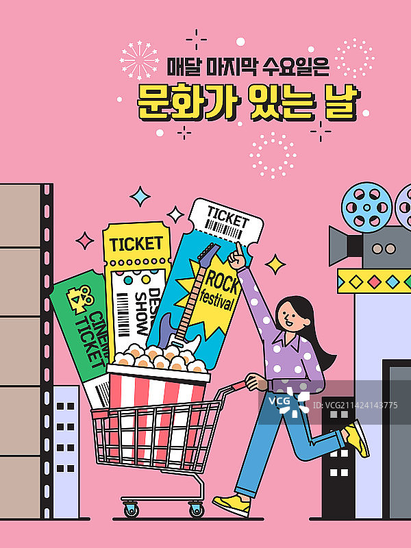周年纪念文化艺术票：演艺购物车爆米花图片素材