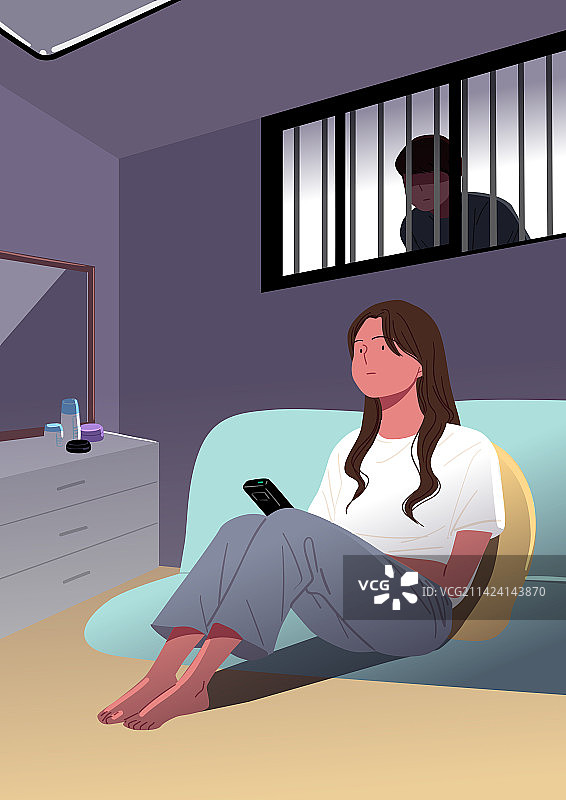 社会问题：半地下，单身女性，偷窥，男性，危险图片素材