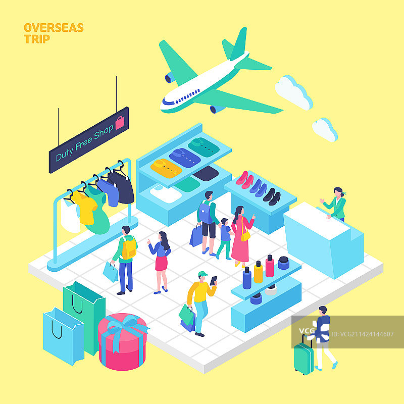 海外旅行、预订机票、免税购物图片素材