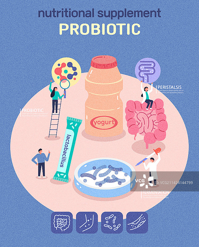 营养补充剂、保健、益生菌、乳酸菌、大肠、酸奶图片素材