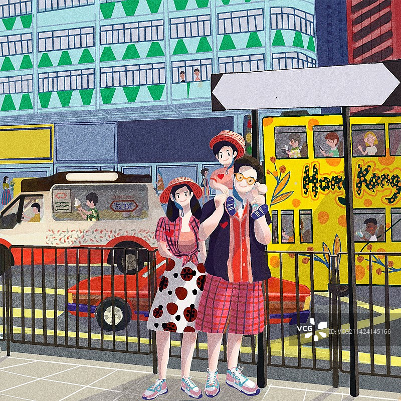 香港街头插画图片素材