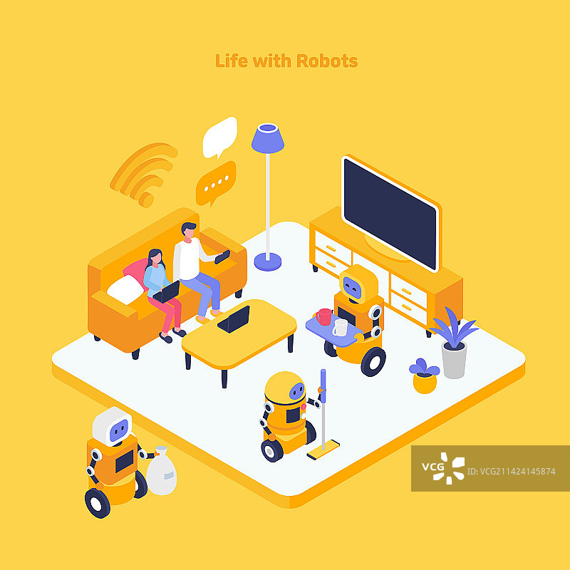 生活方式，机器人，便利，人工智能，客厅，清洁用品，管家图片素材