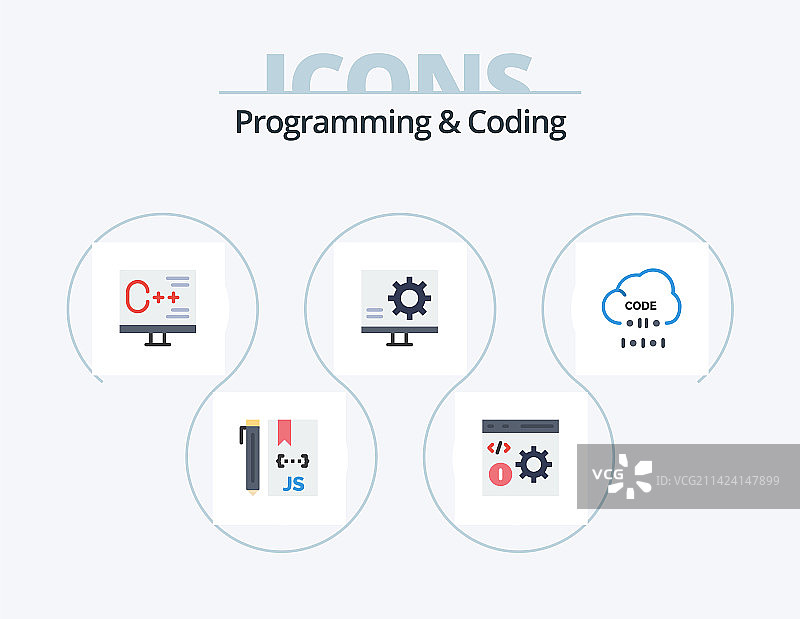 编程和编码扁平风格图标包5个图标图片素材