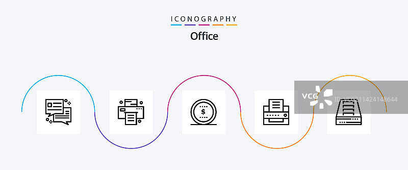 办公室线条5图标包，包含抽屉和美元图片素材