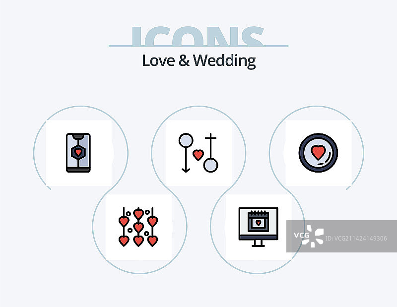 爱与婚礼线性填充图标包（5个图标）图片素材