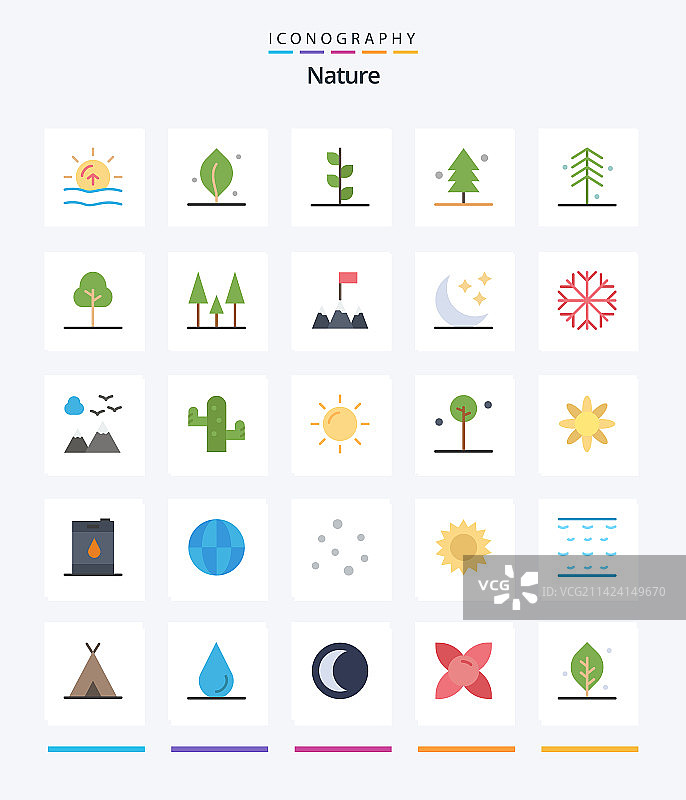 创意自然25个扁平风格图标包，如旗帜图片素材