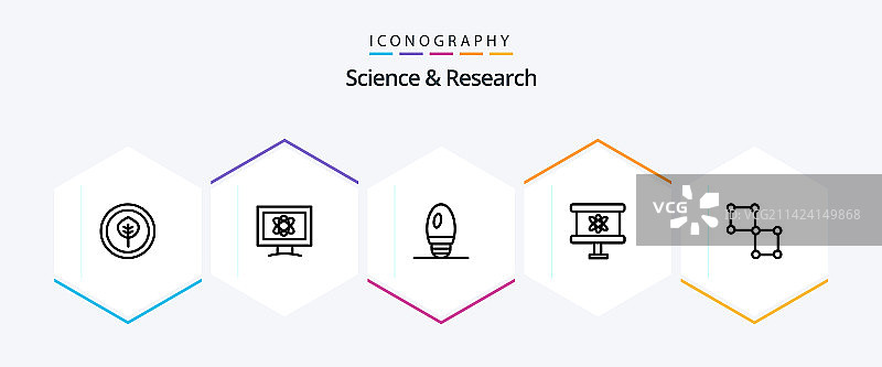 包含太空元素的25个科学线性图标图片素材