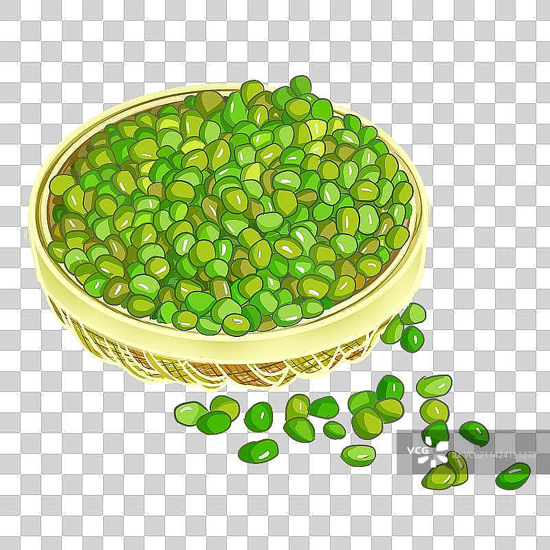 清新风格对的一筐绿色黄色的豆子静物插图图片素材
