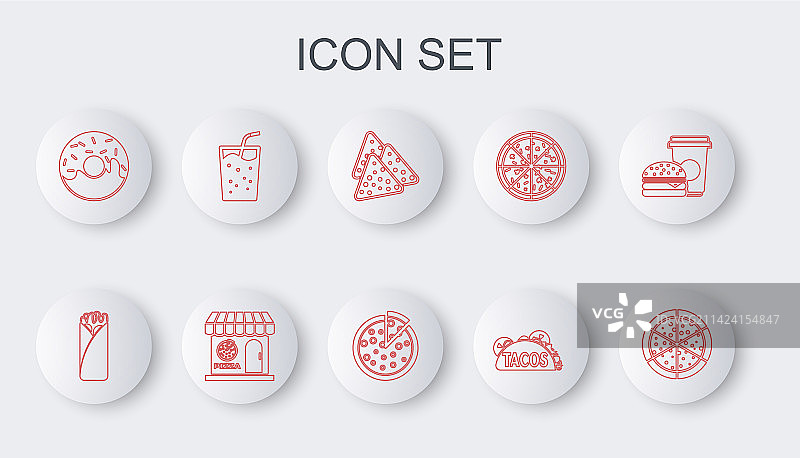 披萨卷饼玉米片墨西哥卷饼线条设计图片素材