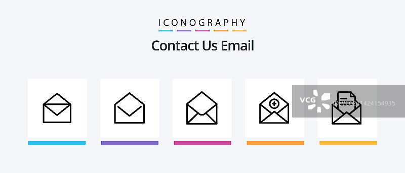 电子邮件线条5图标包，包括邮件打开图片素材