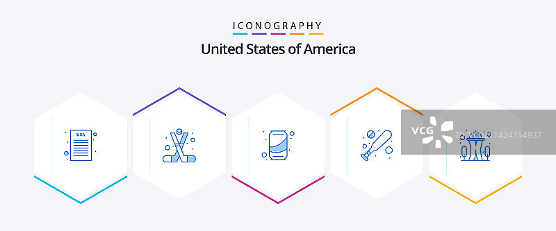 美国25蓝色图标包，包括针状建筑物图片素材