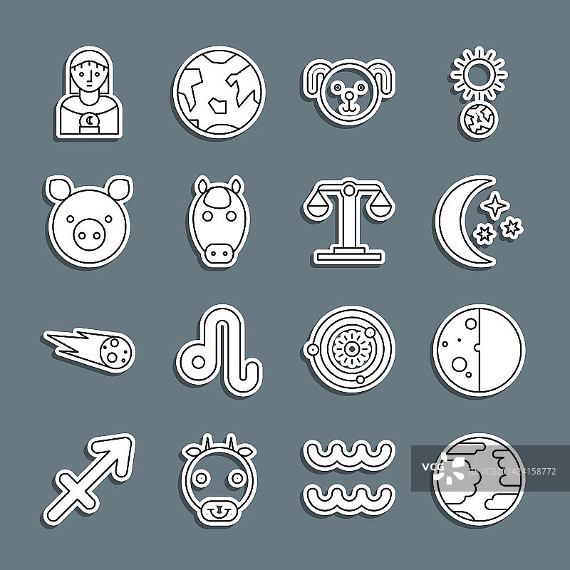 水星日食月亮线条组合图片素材