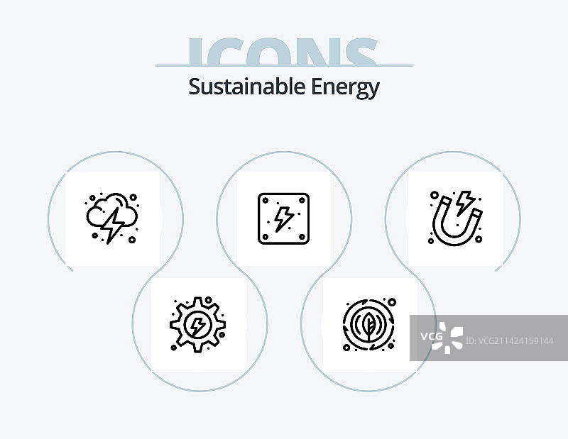可持续能源线性图标套装（5个图标设计）图片素材