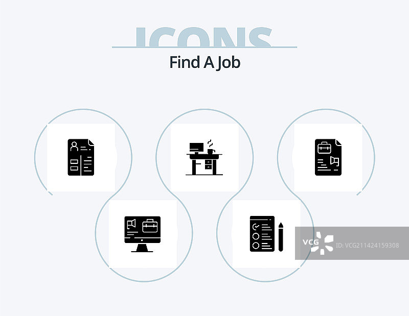 寻找工作字形图标包5个图标设计工作文件图片素材