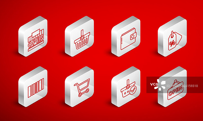 带打开购物篮的悬挂标志线条图片素材