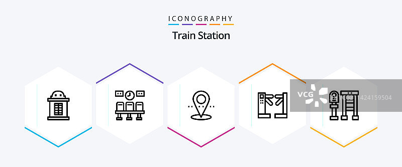 火车站25个线性图标包，含停车标志图片素材
