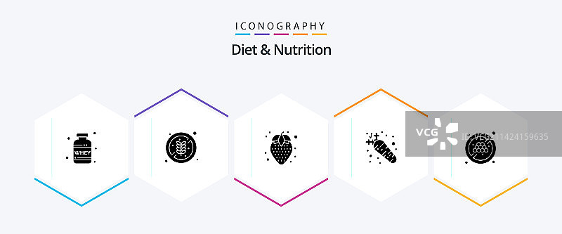 包含饮食和营养的25个字形图标包图片素材