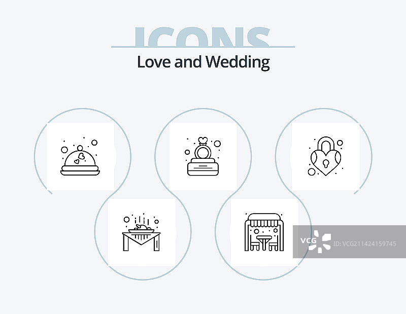 婚礼线条图标套装（含5个图标设计：拱门、礼物）图片素材