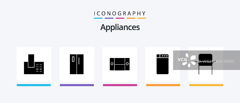 包括家用椅子的电器字形图标包图片素材