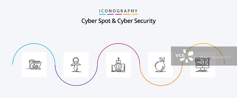 网络安全点与网络安全线5图标包图片素材