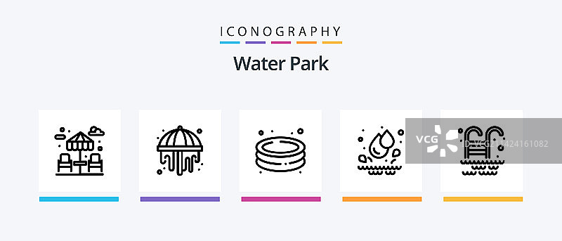 水上乐园线性图标套装，含花园元素图片素材