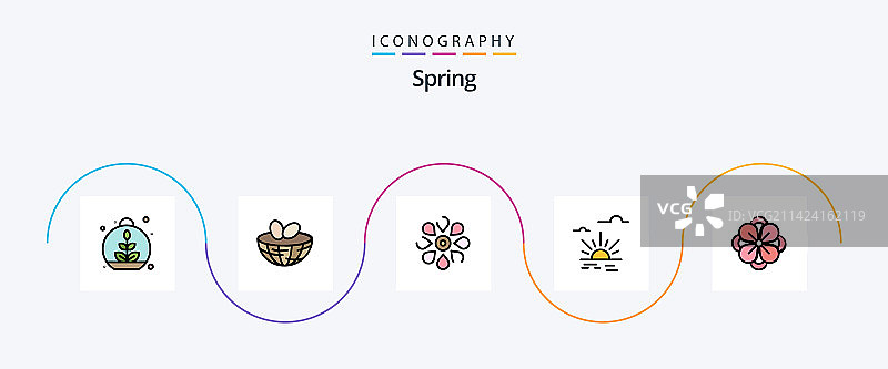 春季线条填充扁平五件套图标图片素材