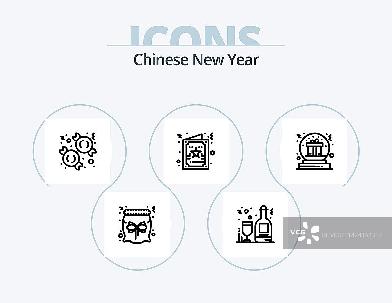 中国新年线性图标包5个图标设计图片素材