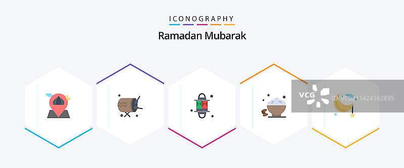 包含禁食日期的斋月25个扁平图标包图片素材
