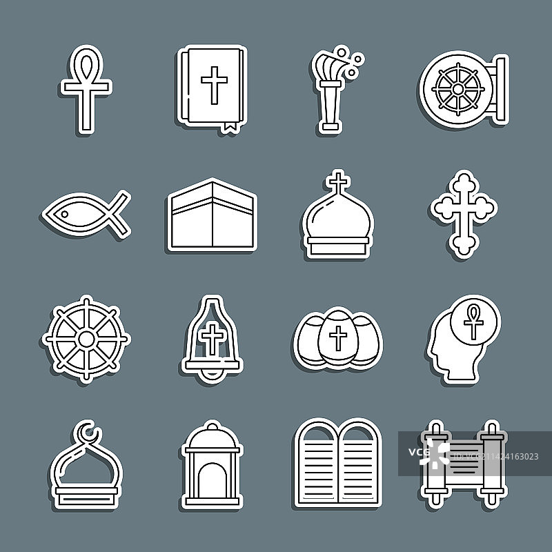 法令纸莎草卷轴十字架线条合集图片素材