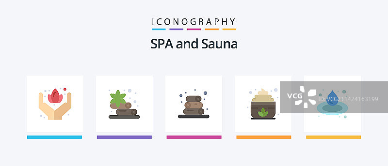 包含健康桑拿的桑拿扁平5图标包图片素材
