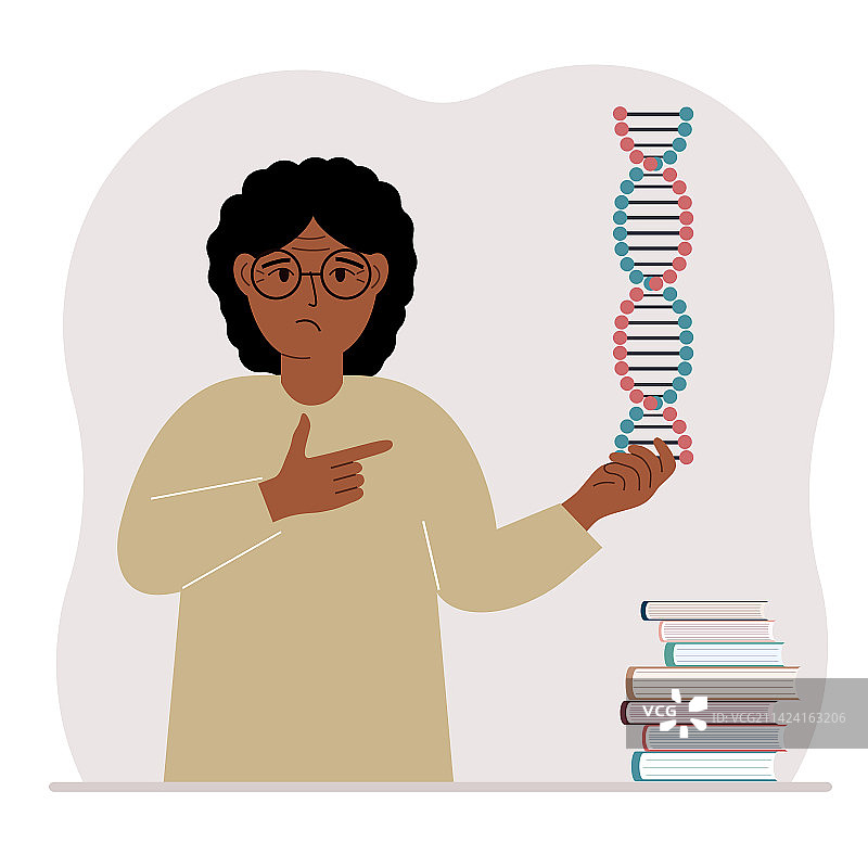 女人手持DNA模型图片素材