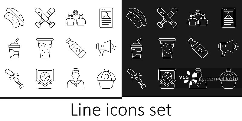 棒球帽啦叭棒球队线条组合图片素材