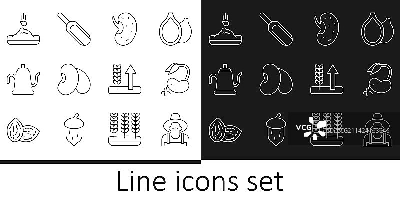 戴帽子农民播种豆子线条图标图片素材