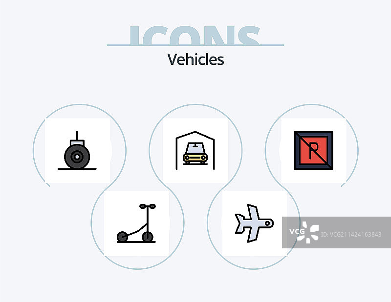 交通工具线性填充图标包5个图标设计图片素材